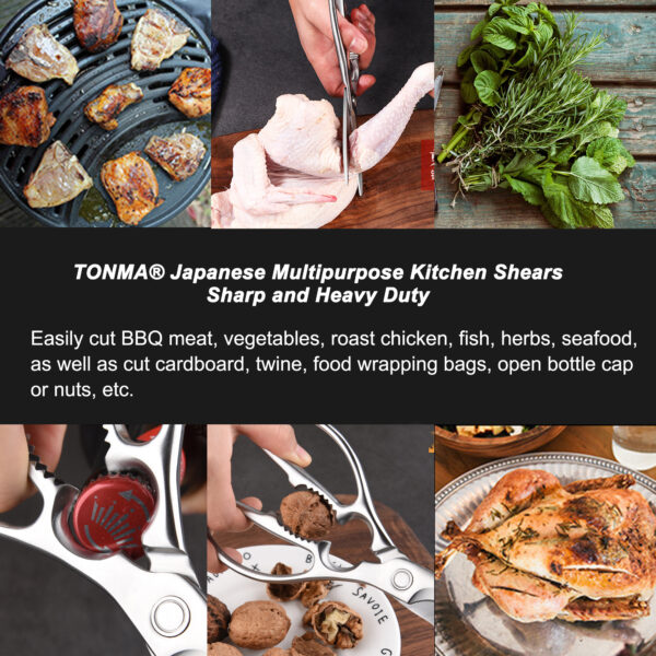 TONMA Kitchen Shears Heavy Duty [Made in Japan], All Stainless Steel Japanese Poultry Shears, Sharp Kitchen Scissors All Purpose (TK-3) - Image 6