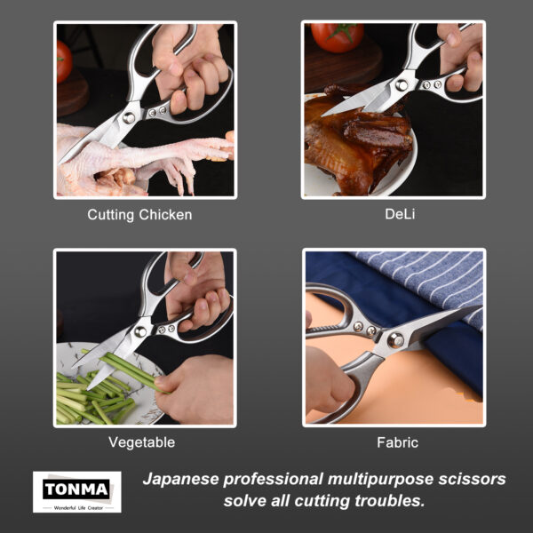 TONMA Kitchen Scissors All-Purpose [Made in Japan], Industrial Grade Poultry Shears Heavy Duty with Ergonomic Handles, Ideal for Meat, Chicken, Fish, Seafood, Herbs, Vegetable, Fabric, Leather (TKM-2) - Image 4