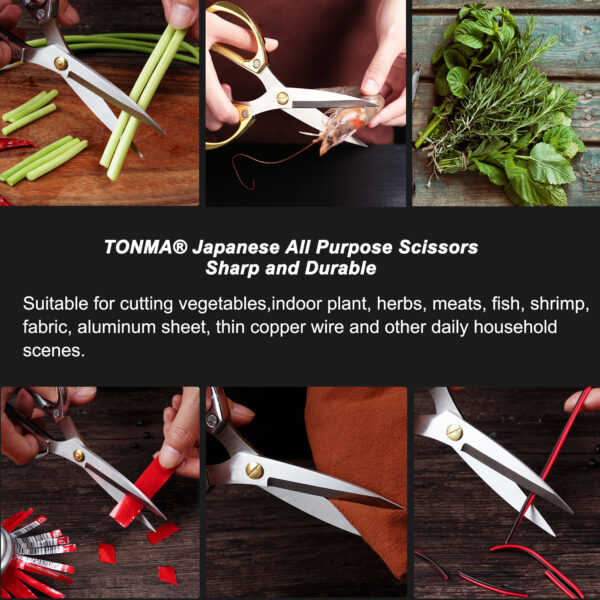 TONMA [Made in Japan] Kitchen Scissors All Purpose, Quality Japanese Ergonomic Handle Heavy Duty Kitchen Shears for Herbs, Chicken, Food, Garden, Office, Fabric Crafting, Effortless Cutting （TKM-4） - Image 6