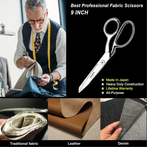 TONMA Sewing Scissors [Made in Japan] 9 Inch Professional Fabric Scissors, Industrial Japanese Solid Stainless Steel Dressmaker Tailor Shears, Ideal for Cutting Fabric Cloth Denim Leather (TFS-1) - Image 7