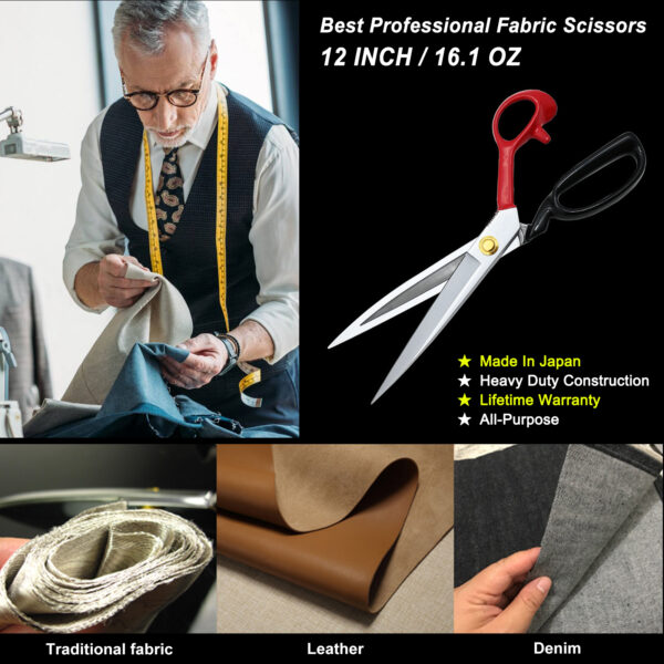 TONMA Fabric Scissors [Made in Japan] 12 inch Professional Tailor Sewing Scissors for Fabric Cutting, Commercial Heavy Duty Stainless Steel Dressmaking Shears for Leather Carpet Upholstery Crafting(TFSR-4) - Image 5