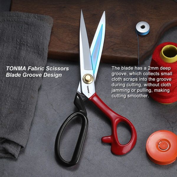 TONMA Fabric Scissors [Made in Japan] 12 inch Professional Tailor Sewing Scissors for Fabric Cutting, Commercial Heavy Duty Stainless Steel Dressmaking Shears for Leather Carpet Upholstery Crafting(TFSR-4) - Image 4