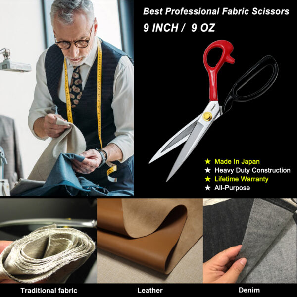 TONMA Sewing Scissors [Made in Japan] 9 Inch Heavy Duty Fabric Scissors, Industrial Japanese Steel Dressmaker Tailor Shears for Cutting Clothes Fabric Denim Leather(TFSR-1) - Image 5