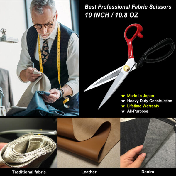 TONMA Fabric Scissors [Made in Japan] 10 Inch Professional Sewing Scissors for Tailoring Heavy Duty Japanese Solid Steel Tailor Shears for Leather Cutting Home Office Artists Dressmakers(TFSR-2) - Image 5