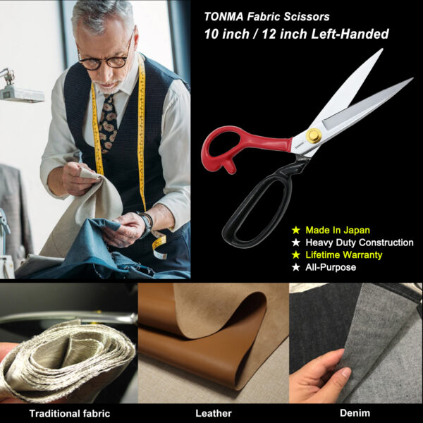 TONMA True Left Handed Fabric Scissors [Made in Japan] 10 Inch / 12 Inch Heavy Duty Sewing Scissors, Industrial Japanese Steel Dressmaker Tailor Shears for Cutting Clothes Fabric Denim Leather - Image 4