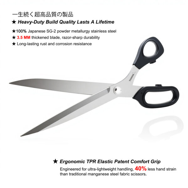 TONMA Dressmaker's Fabric Scissors [Made in Japan] 12-Inch Lightweight Sewing Scissors Japanese SG2 Stainless Steel Dressmaking Shears for Fabric Leather Upholstery Crafting, Right Handed(TCS-5) - Image 2