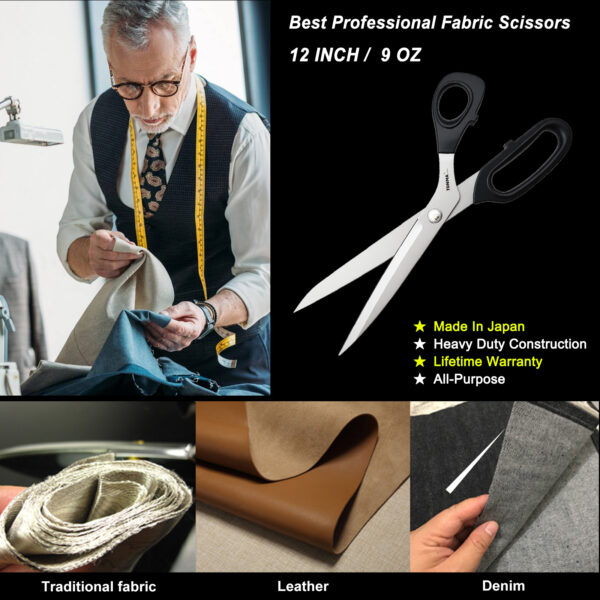 TONMA Dressmaker's Fabric Scissors [Made in Japan] 12-Inch Lightweight Sewing Scissors Japanese SG2 Stainless Steel Dressmaking Shears for Fabric Leather Upholstery Crafting, Right Handed(TCS-5) - Image 4