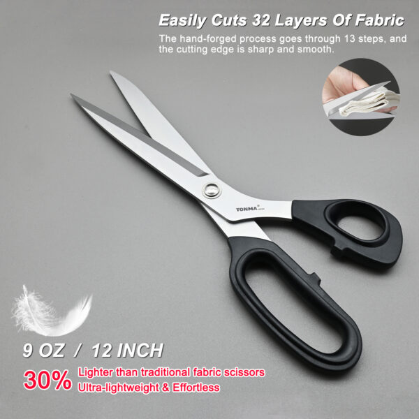 TONMA Dressmaker's Fabric Scissors [Made in Japan] 12-Inch Lightweight Sewing Scissors Japanese SG2 Stainless Steel Dressmaking Shears for Fabric Leather Upholstery Crafting, Right Handed(TCS-5) - Image 3